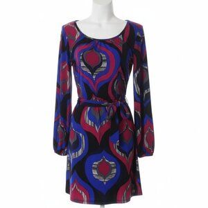 Bisou Bisou Paisley Office  Siren Y2K  Wrap Dress Size 4 long sleeve dress
